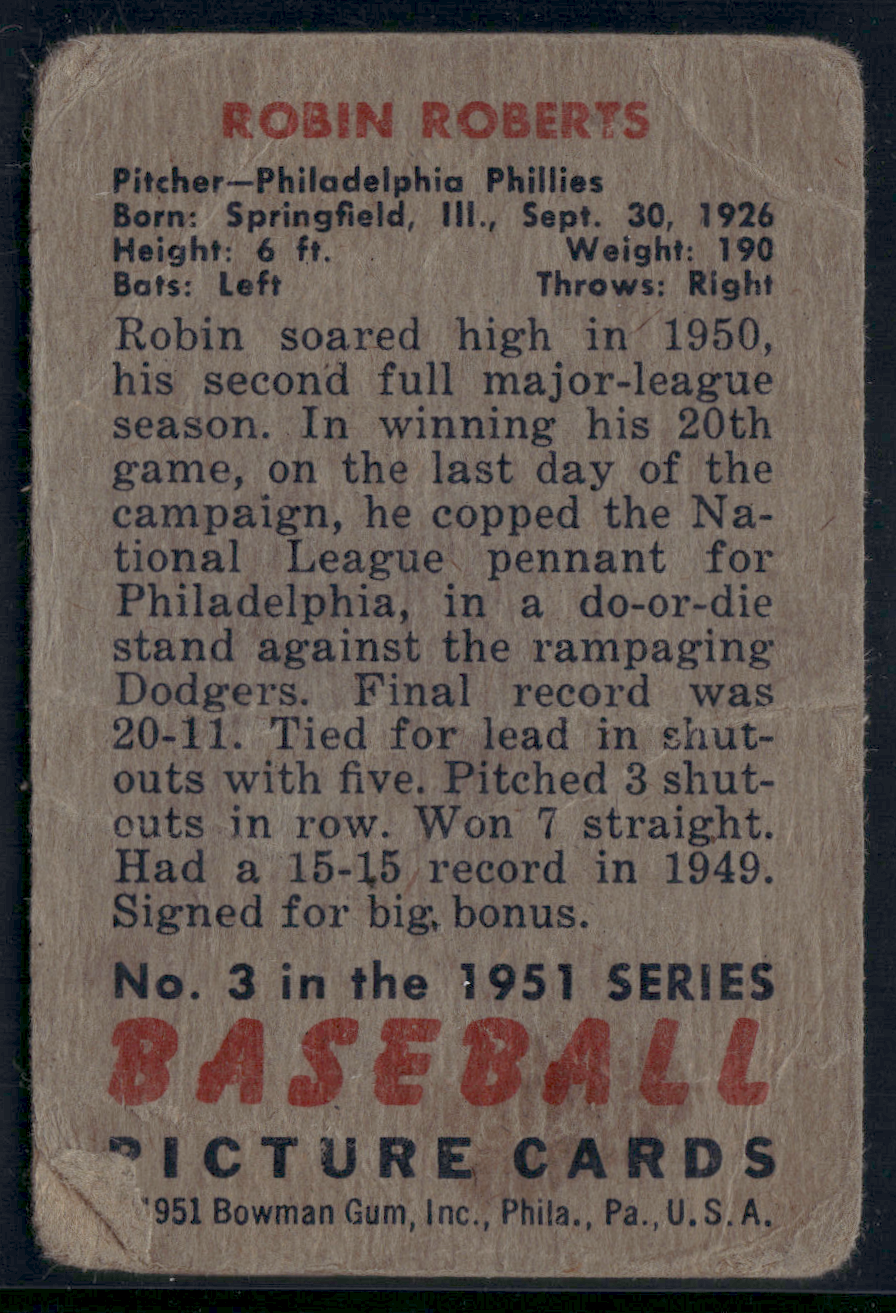 1951 Bowman ROBIN ROBERTS #3