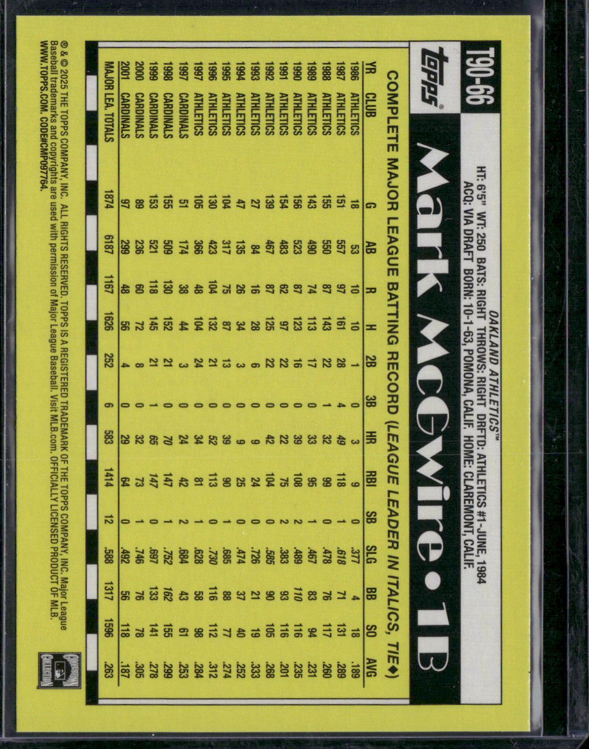 2025 Topps Series 1 MARK MCGWIRE #T90-66 1990'S