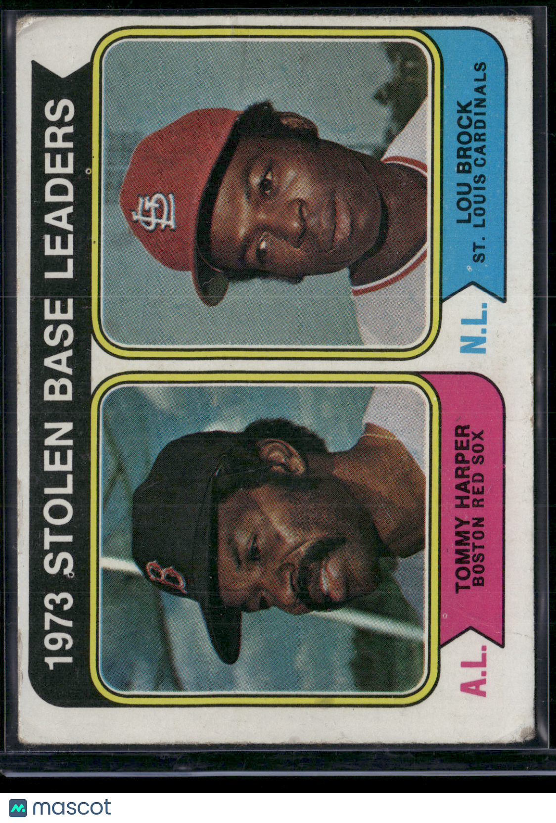 1974 Topps LOU BROCK/TOMMY HARPER #204 1973 Stolen Base Leaders LightScratch(VG)