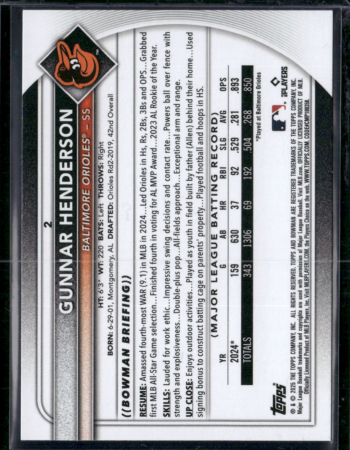 2025 Bowman GUNNAR HENDERSON #2