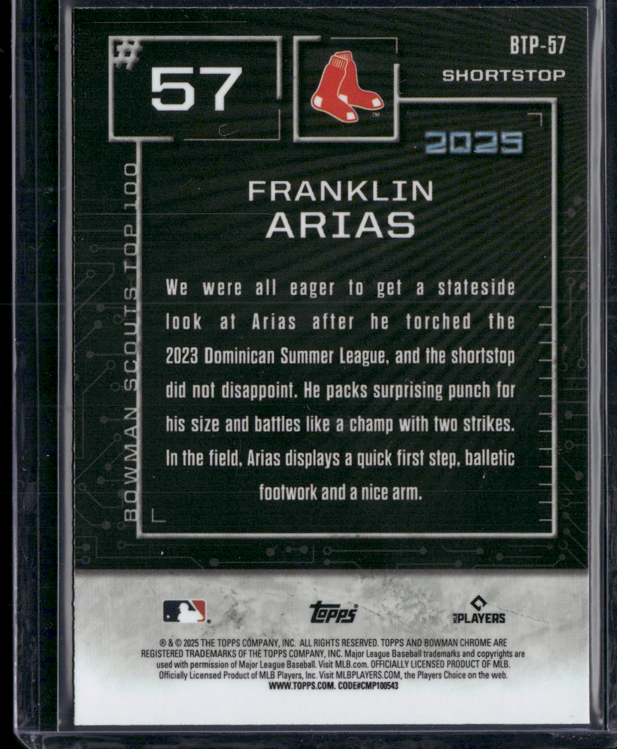 2025 Bowman FRANKLIN ARIAS #BTP-57 Top 100 Chrome