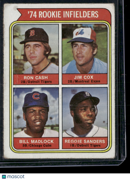 1974 Topps BILL MADLOCK/REGGIE SANDERS/CASH/COX #600 1974 Rookie Infielders (VG)