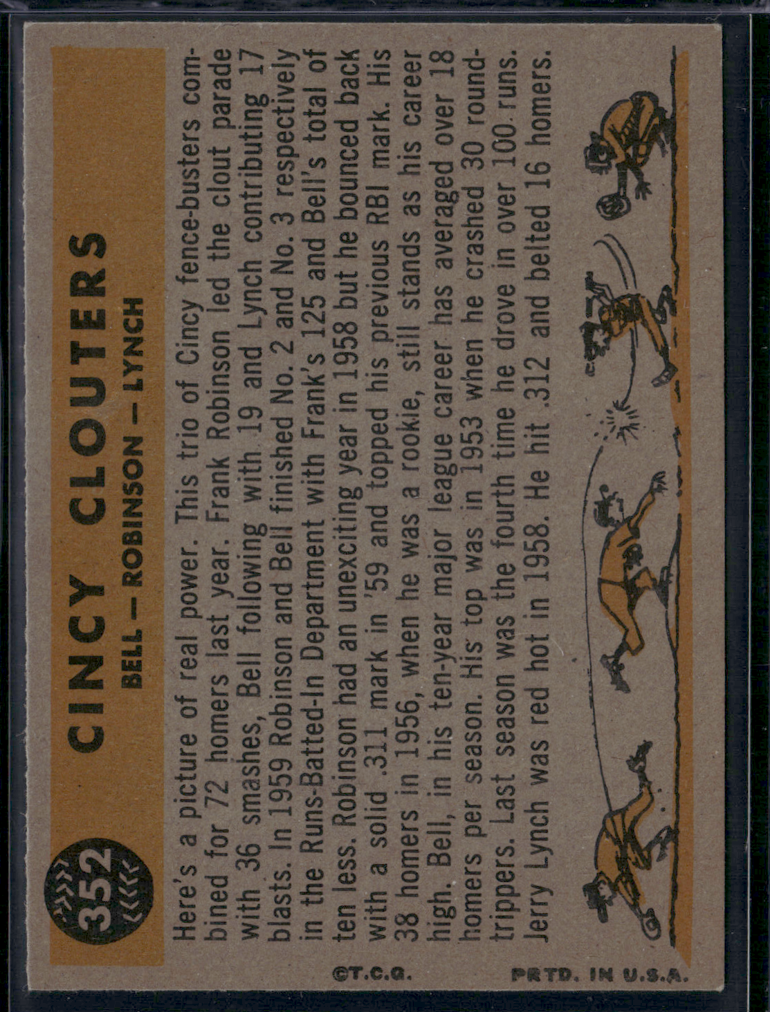 1960 Topps GUS BELL/FRANK ROBINSON/JERRY LYNCH #352 Cincy Clouters