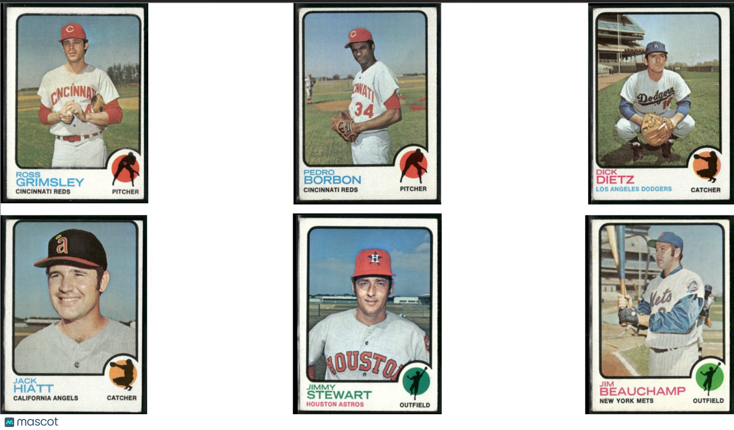 1973 Topps 6 ~ CARDLOT Ross Grimsley/Jim Beauchamp (VG-VG/EX)