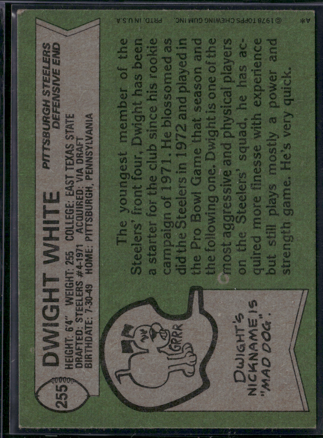 1978 Topps DWIGHT WHITE #255 (EX-EX/MT)