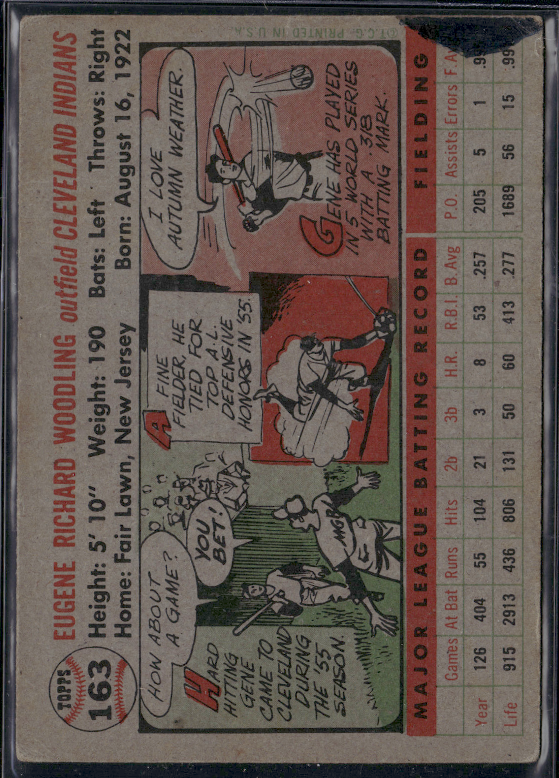 1956 Topps GENE WOODLING #163 Ink