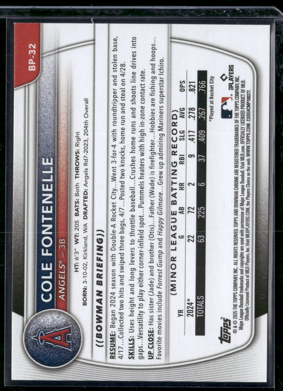2025 Bowman COLE FONTENELLE #BP-32 1st Bowman
