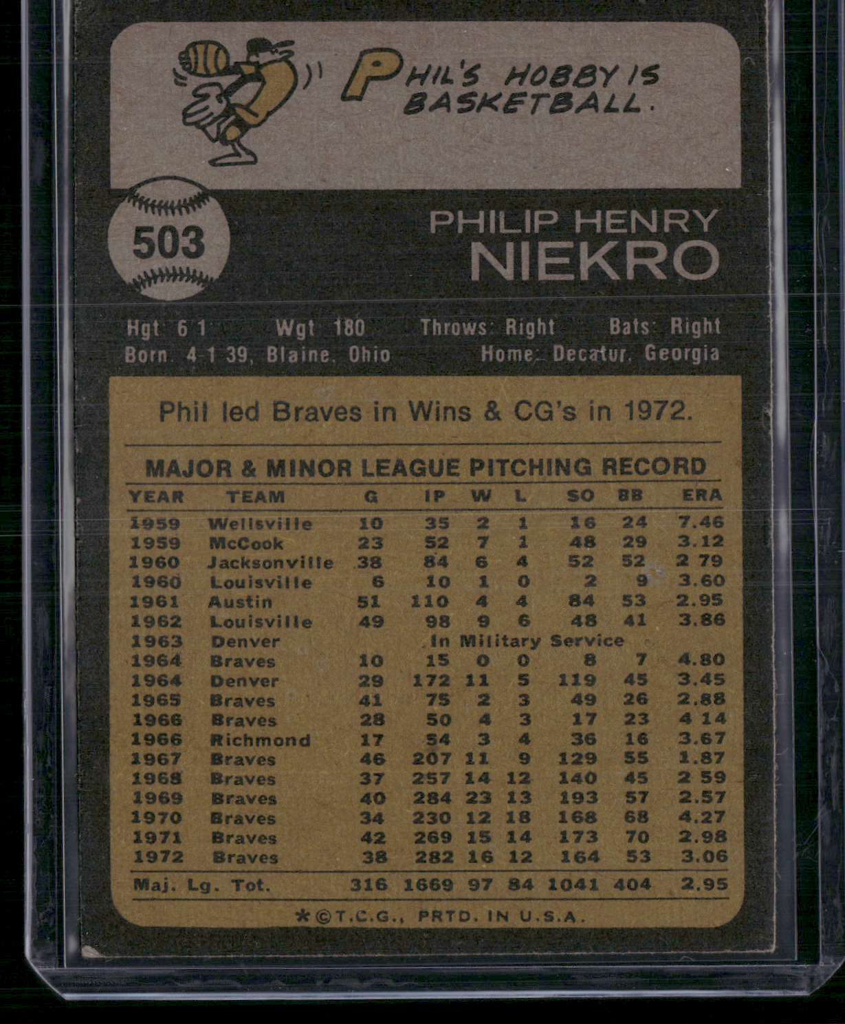 1973 Topps PHIL NIEKRO #503 (VG)
