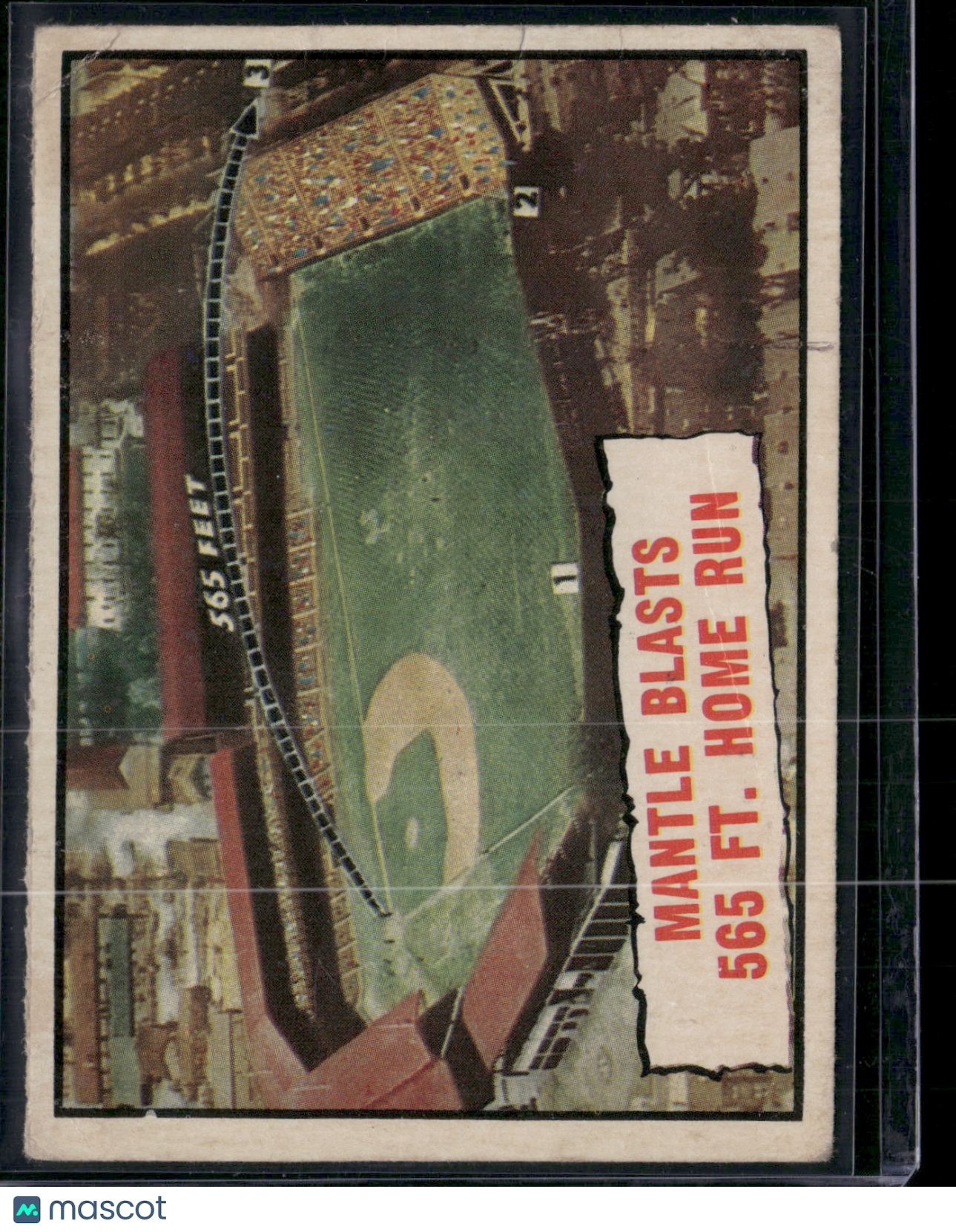1961 Topps MANTLE BLASTS 565FT HOME RUN #406 Baseball Thrills Light Wrinkles(VG)