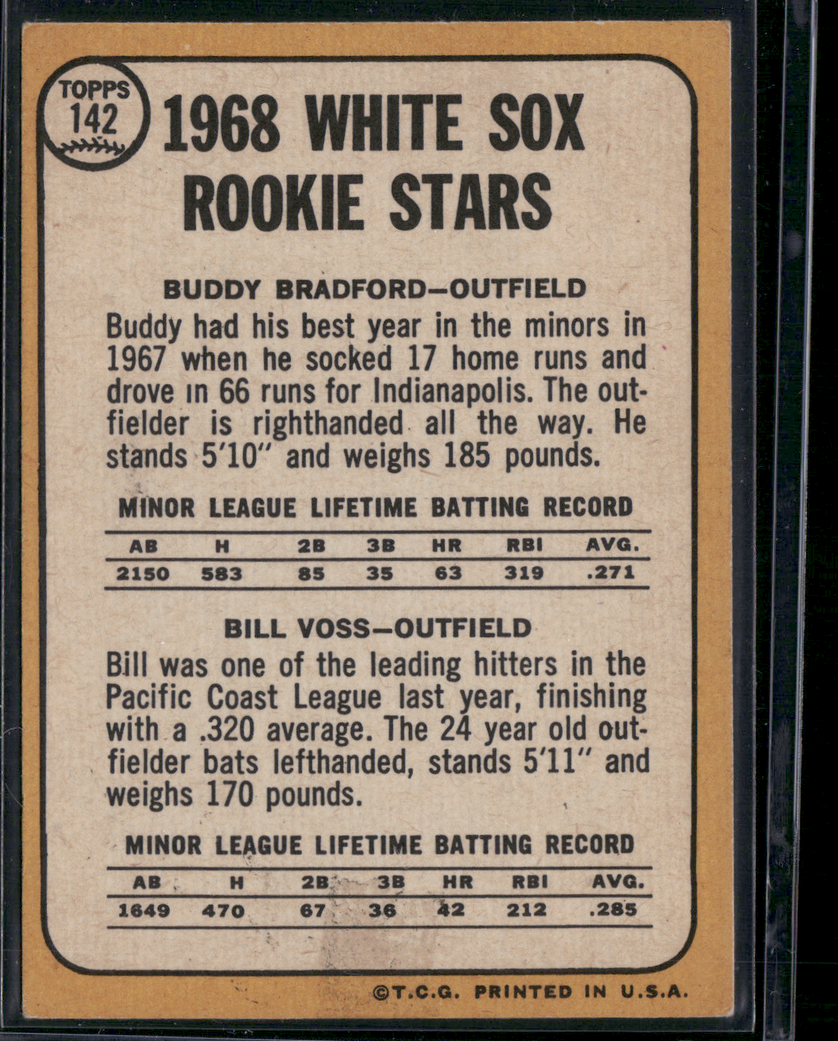 1968 Topps BUDDY BRADFORD/BILL VOSS #142 1968 White Sox Rookie Stars