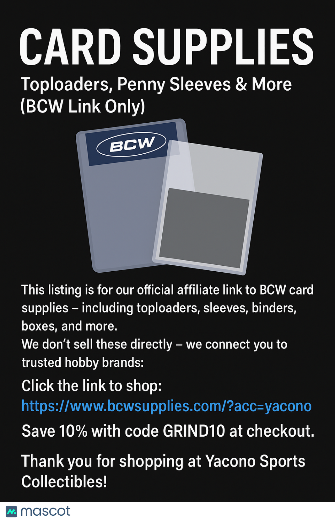 Card Supplies – Top loaders, Penny Sleeves & More (BCW Link Only)