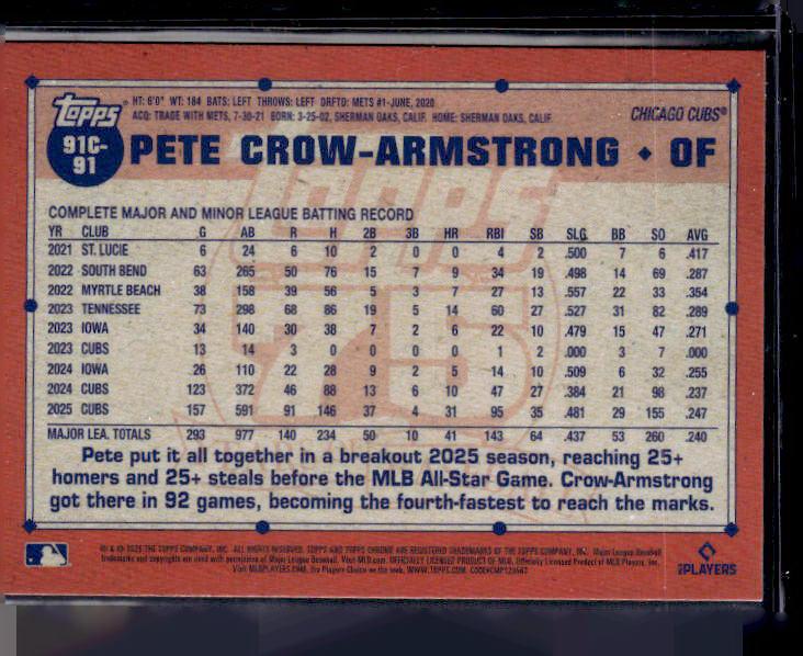 2026 Topps Series 1 PETE CROW-ARMSTRONG #91C-91 1991 Topps Mojo