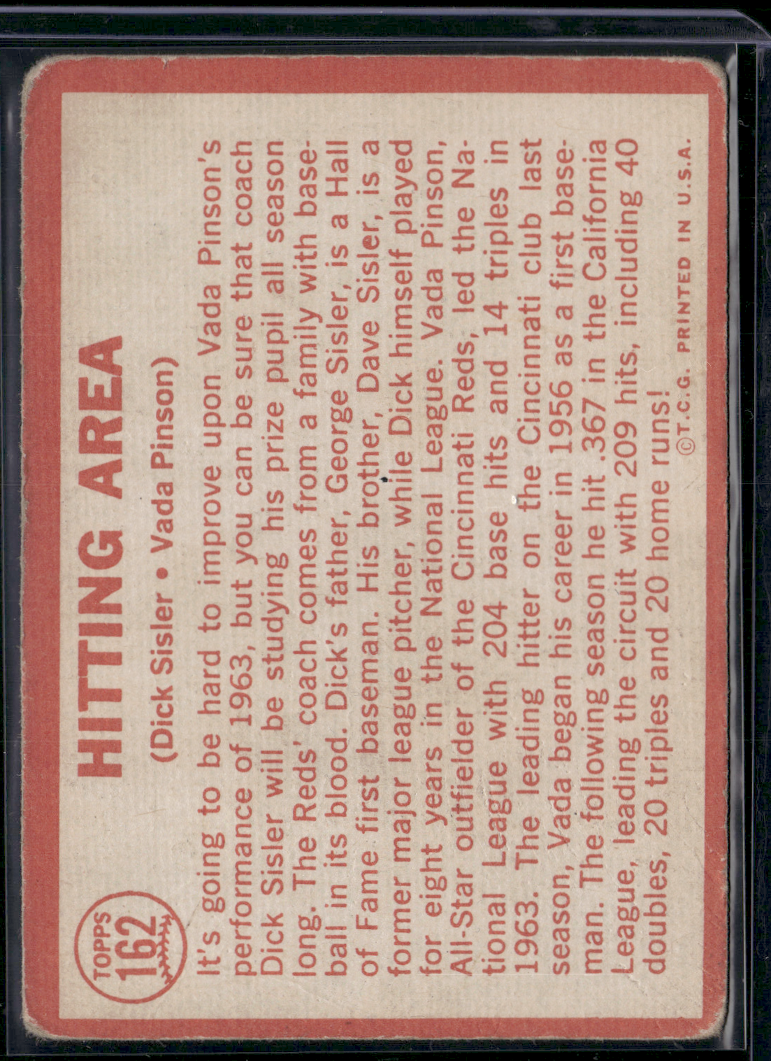1964 Topps DICK SISLER/VADA PINSON #162 Hitting Area Wrinkles Scratches (Good)