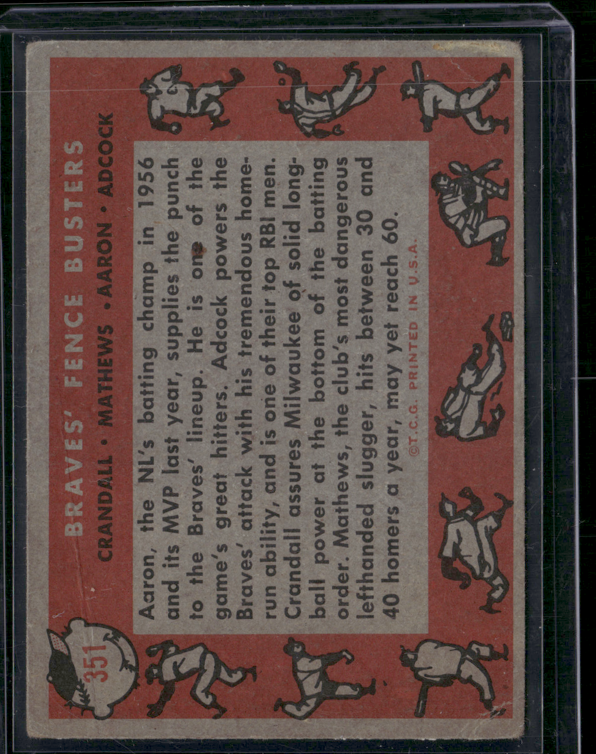 1958 Topps HANK AARON/MATHEWS/CRANDALL/ADCOCK #351 Braves Fence Busters (Good)