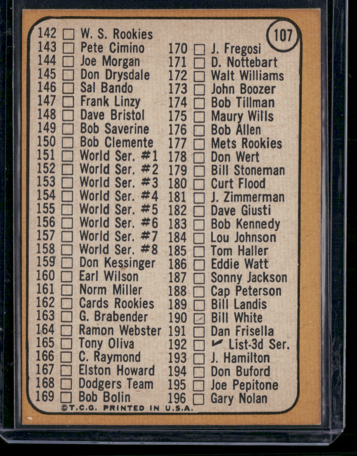 1968 Topps CHECKLIST 2nd Series #107 (EX)