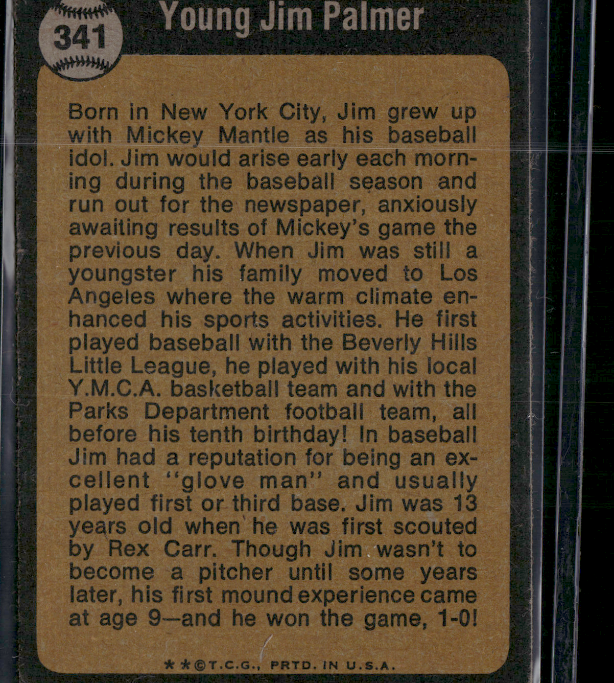 1973 Topps JIM PALMER #341 Boyhood Photos of the Stars (VG)