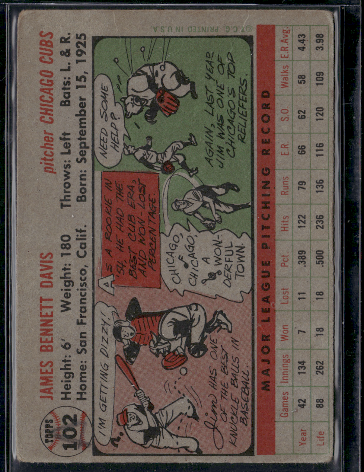 1956 Topps JIM DAVIS #102 Pencil on back