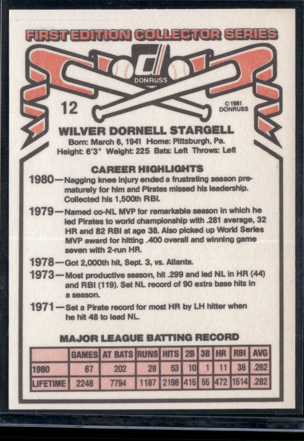 1981 Donruss WILLIE STARGELL #12 (NM)