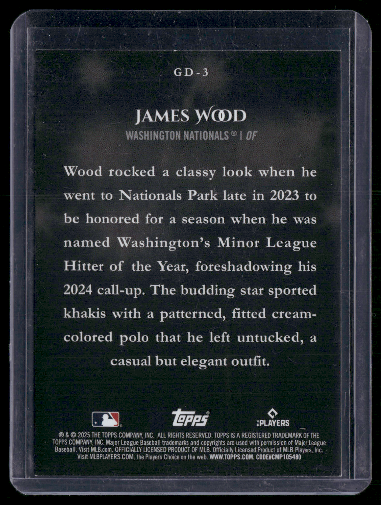 2025 Topps JAMES WOOD #GD-3 GAME DAY DRIP Rookie RC