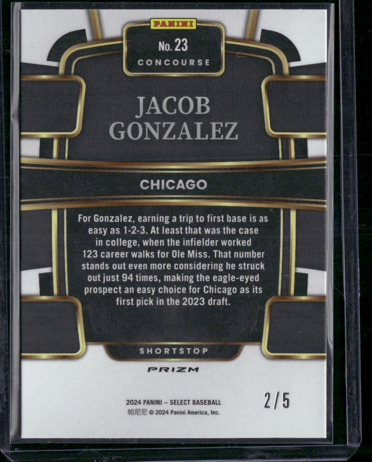 2024 Select JACOB GONZALEZ #23 Concourse Green Prizm 2/5 (NM)
