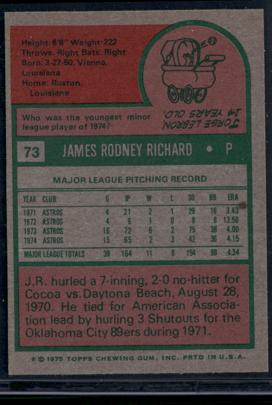 1975 Mini J.R. RICHARD #73 Edge Chip (EX)