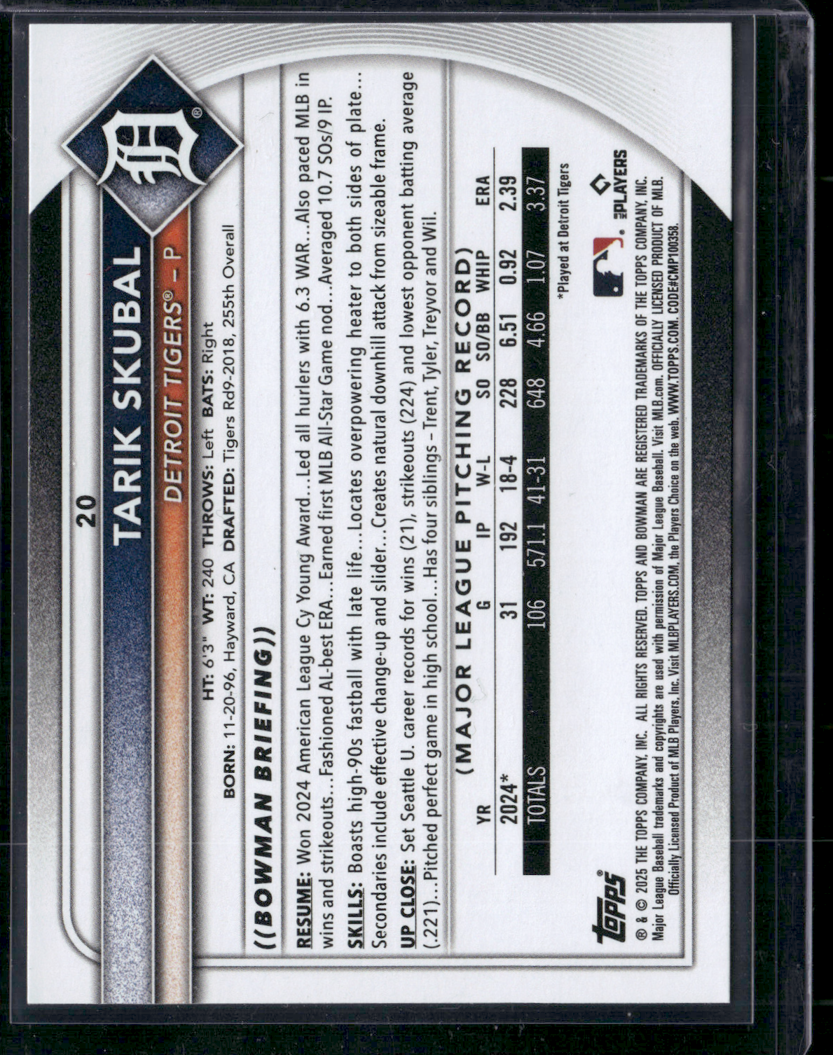 2025 Bowman TARIK SKUBAL #20