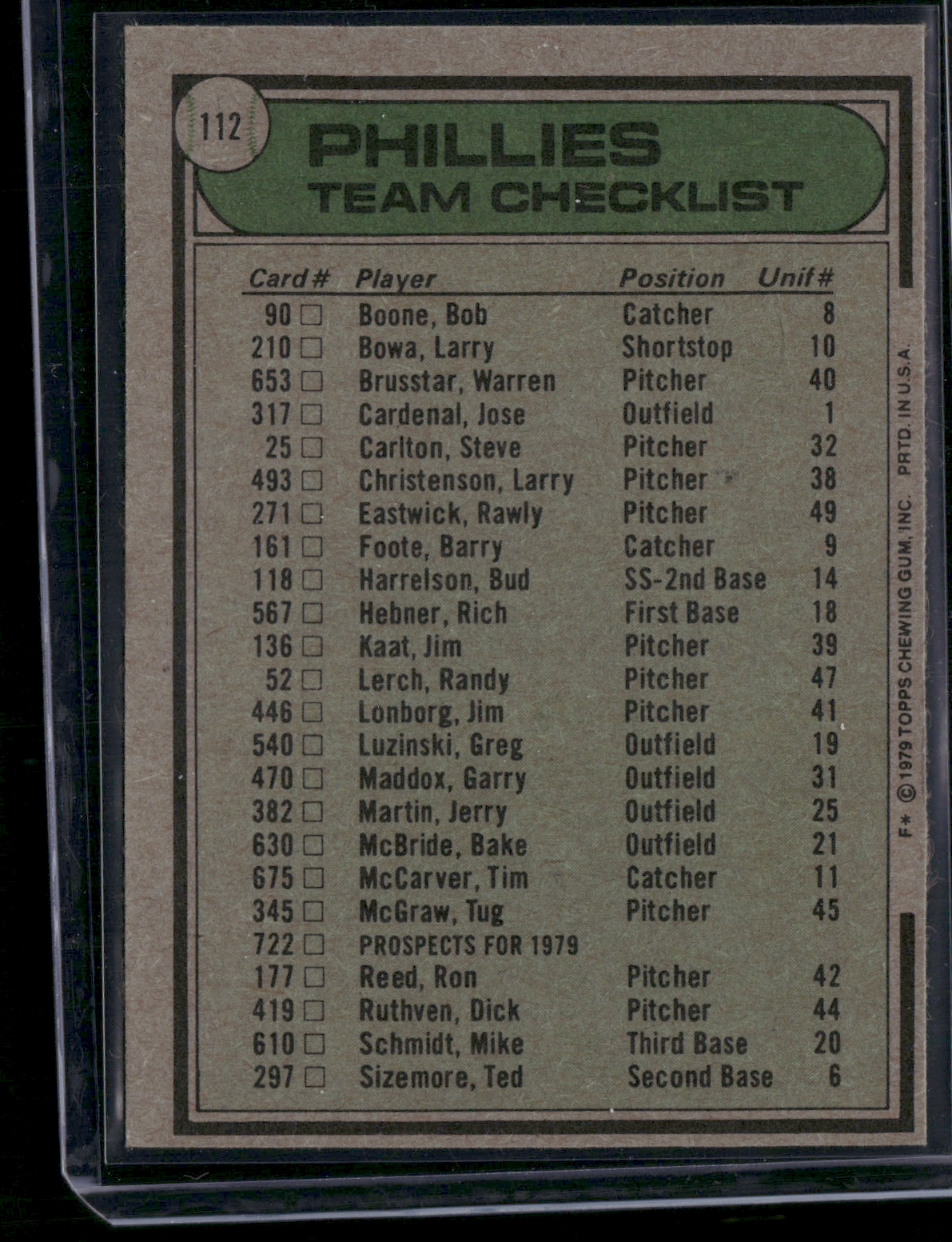 1979 Topps PHILADELPHIA PHILLIES #112 (EX/MT)