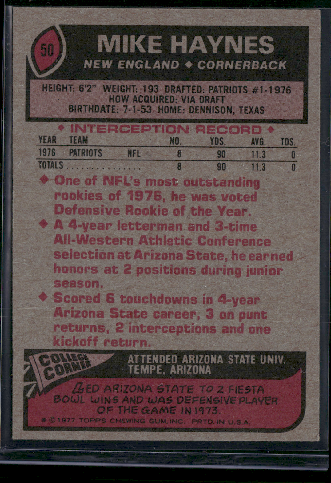 1977 Topps MIKE HAYNES #50 Rookie RC (EX)