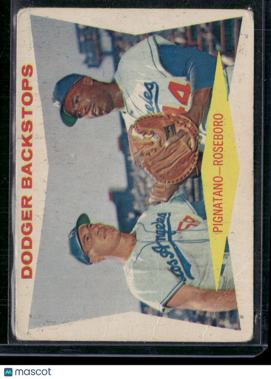 1960 Topps JOHN ROSEBORO/JOE PIGNATANO #292 Dodger Backstops Creases (Good)