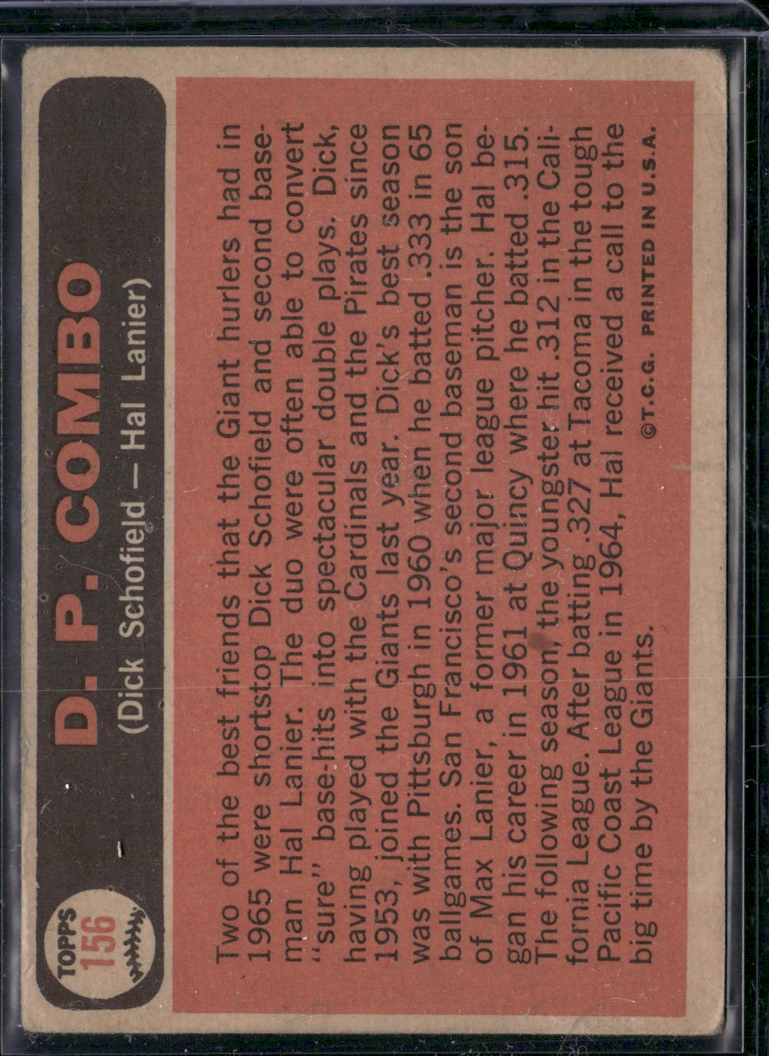 1966 Topps DICK SCHOFIELD/HAL LANIER #156 DP COMBO (VG-VG/EX)