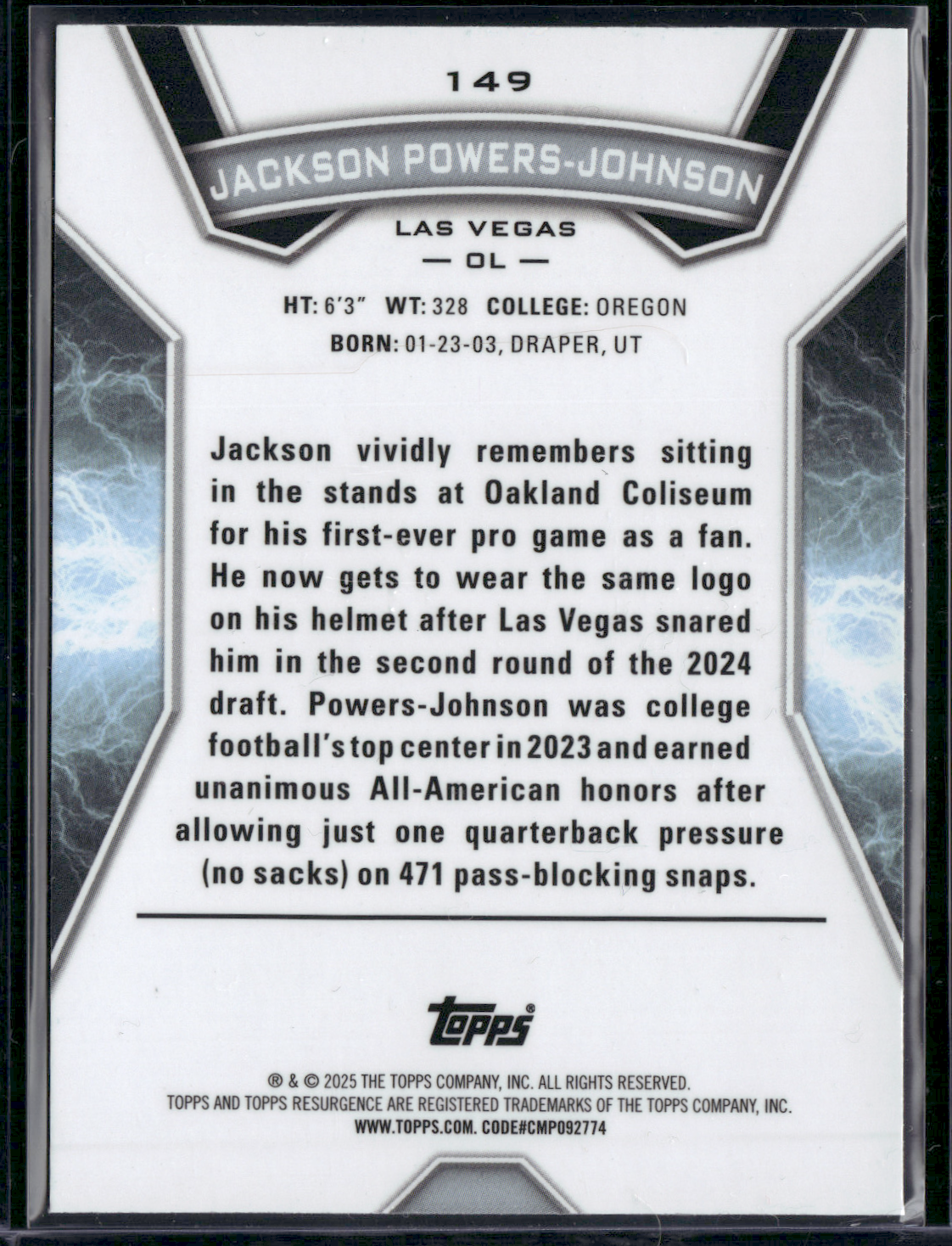 2024 Topps Resurgence JACKSON POWERS-JOHNSON #149 Rookie Card RC