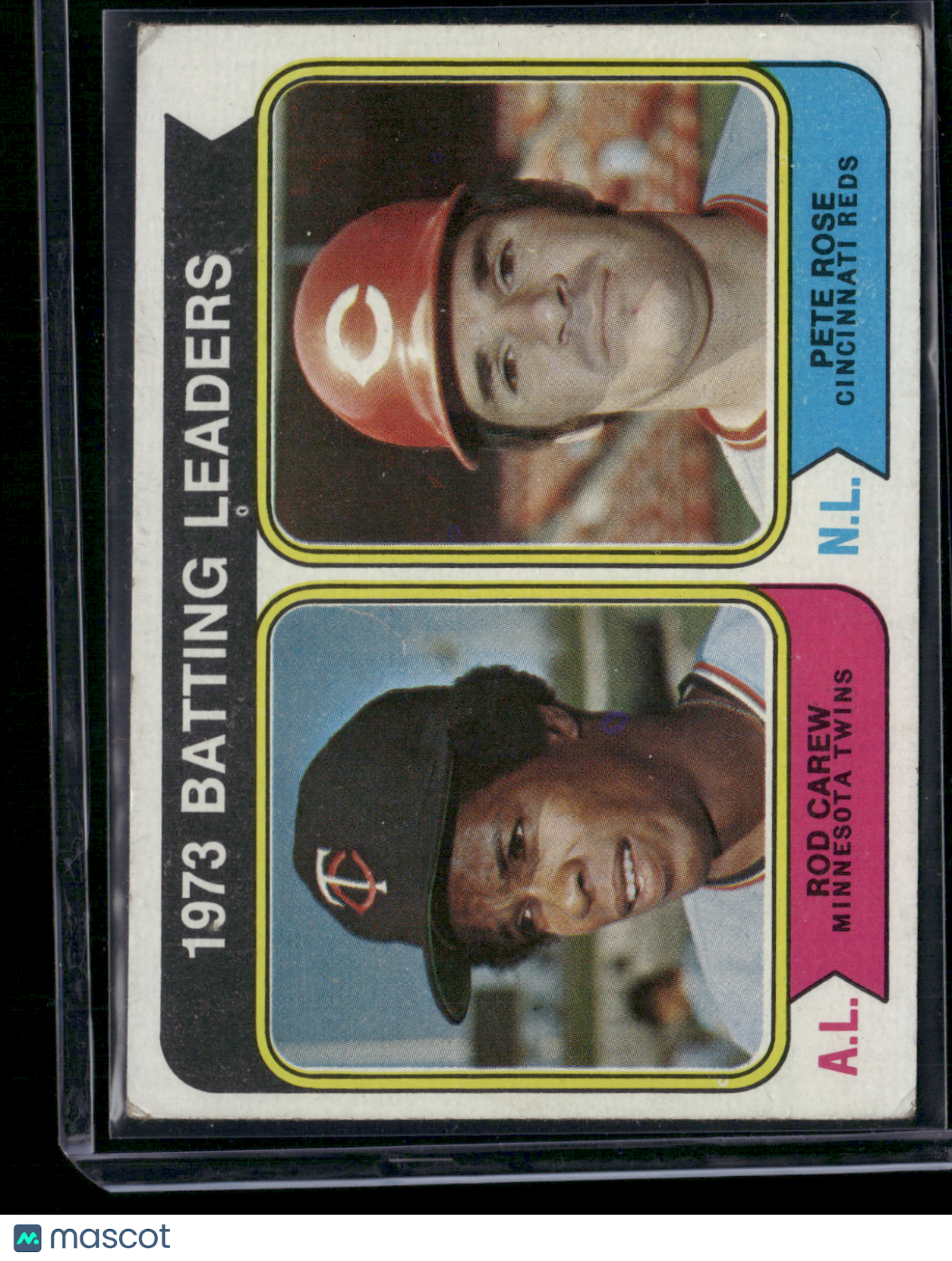 1974 Topps ROD CAREW/PETE ROSE #201 1973 Batting Leaders Pencil on Back (Poor)