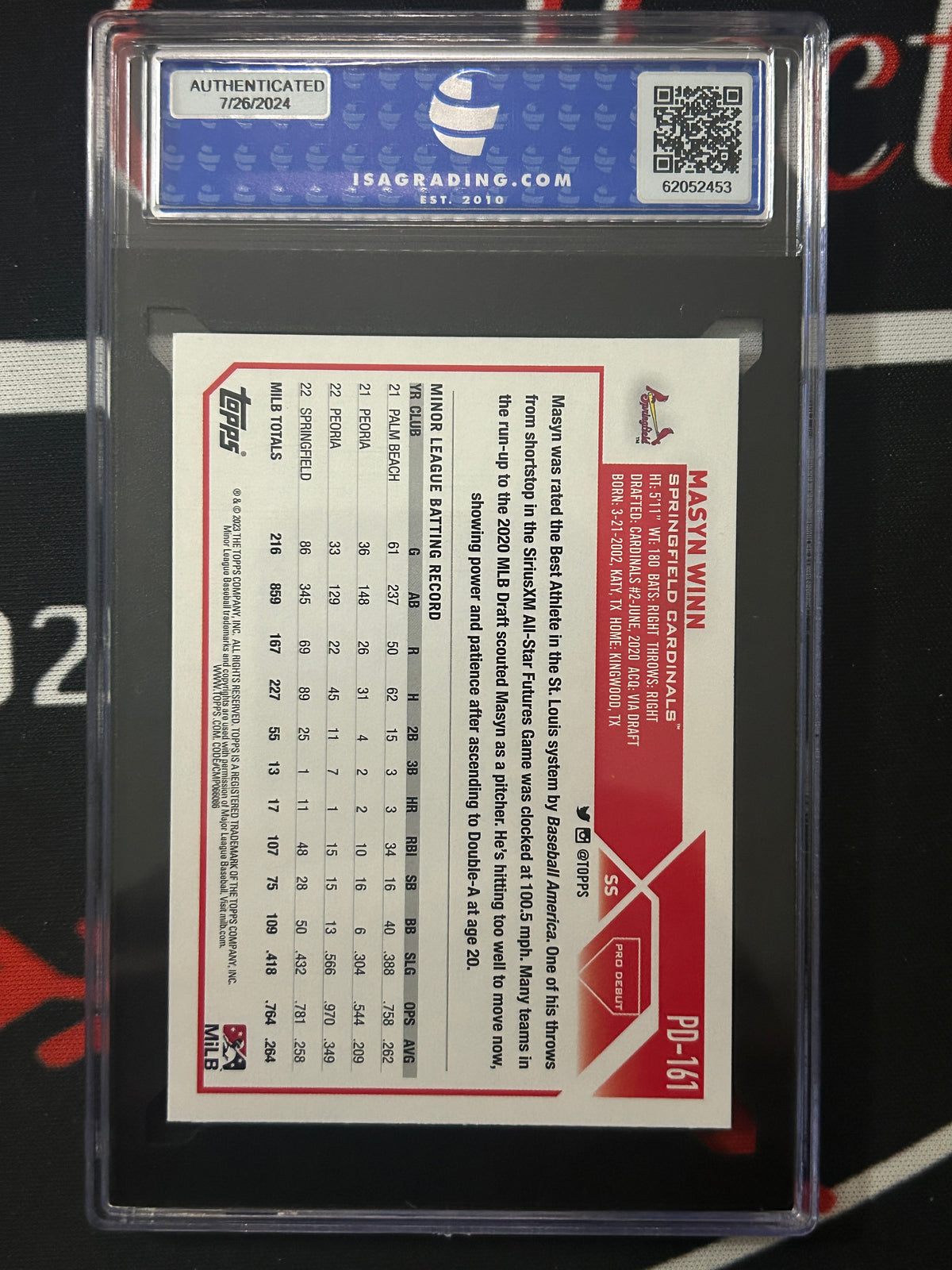 2023 Topps Pro Debut Masyn Winn #PD-161 Generations ISA 10