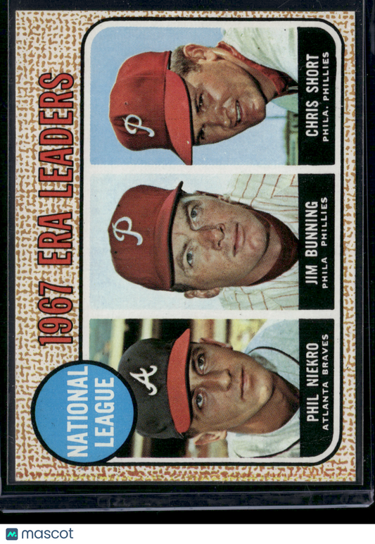 1968 Topps PHIL NIEKRO/JIM BUNNING/CHRIS SHORT #7 1967 NL ERA Leaders (VG-EX)