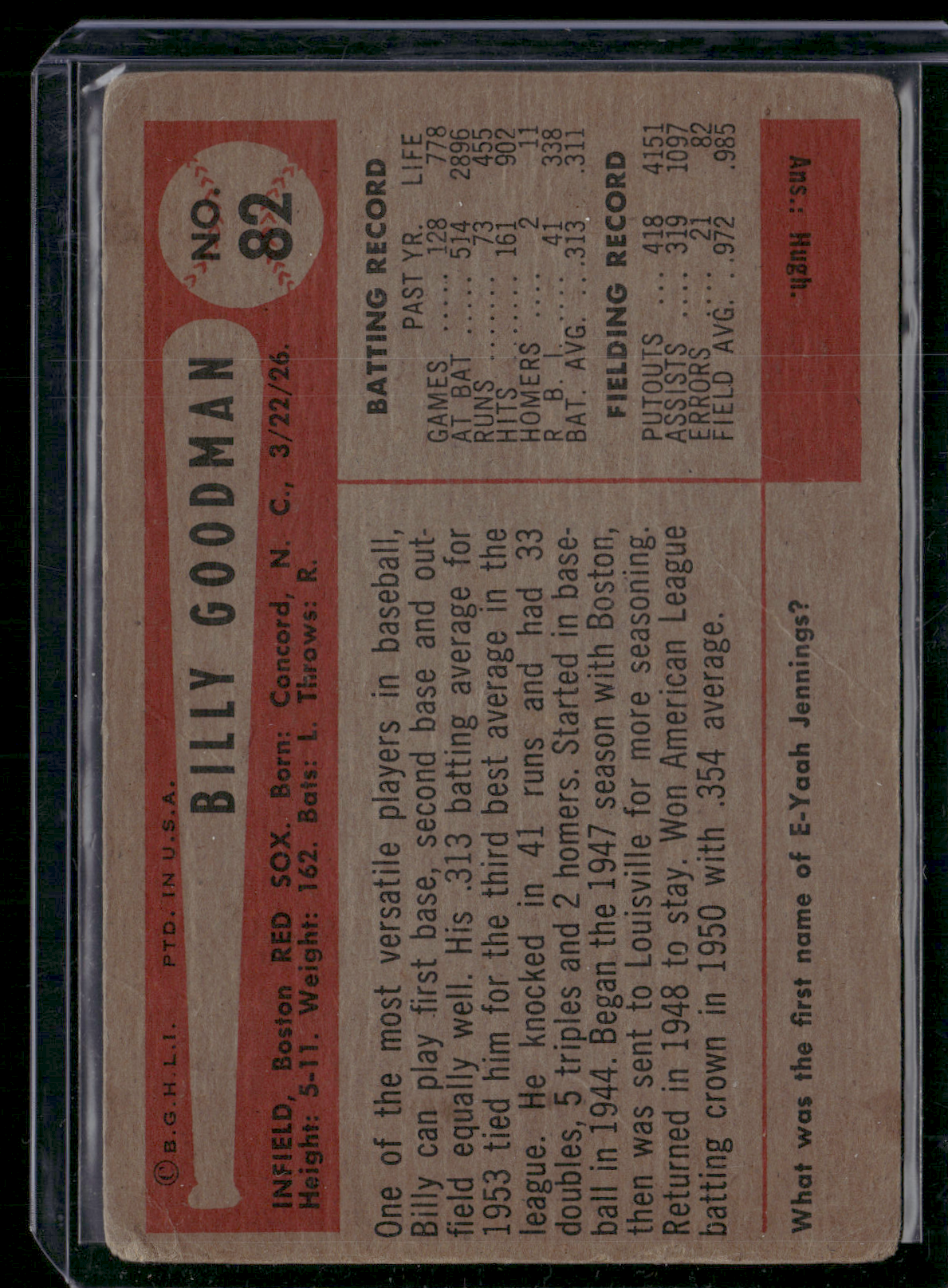1954 Bowman BILLY GOODMAN #82