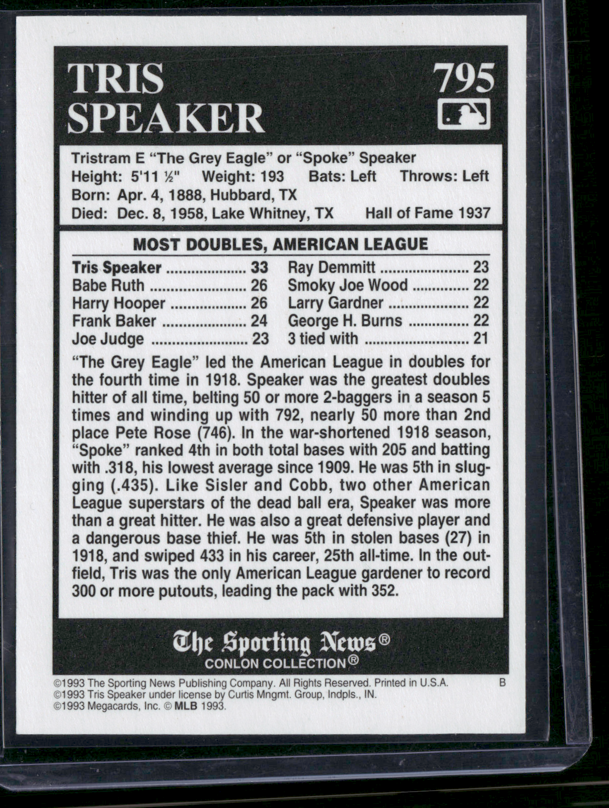 1993 Conlon Collection TRIS SPEAKER #795 (EX)