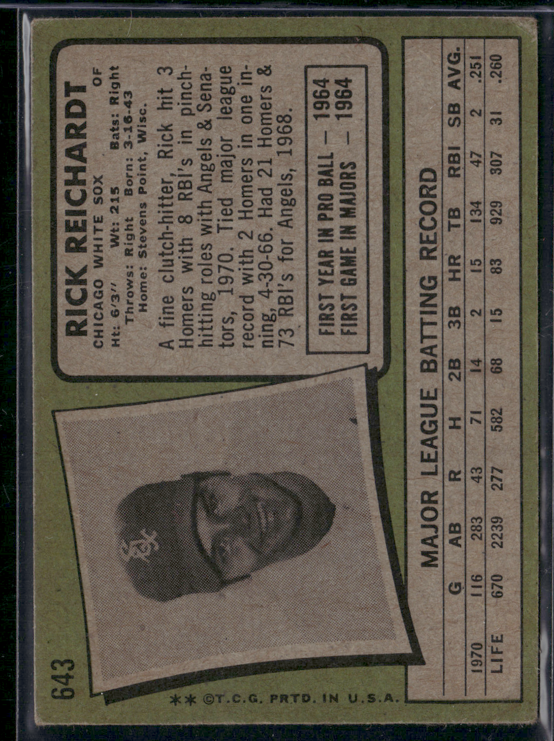 1971 Topps RICK REICHARDT #643