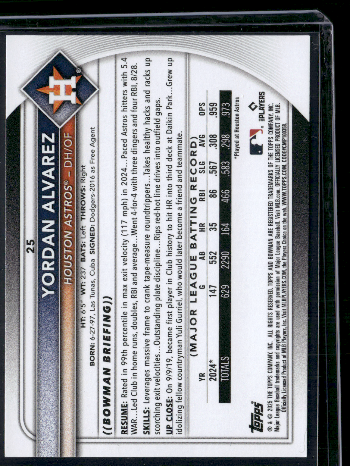 2025 Bowman YORDAN ALVAREZ #25