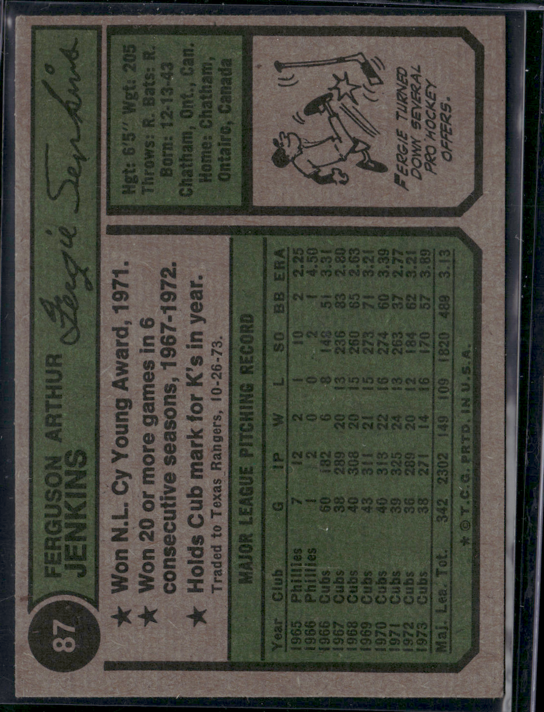 1974 Topps FERGIE JENKINS #87 (VG)