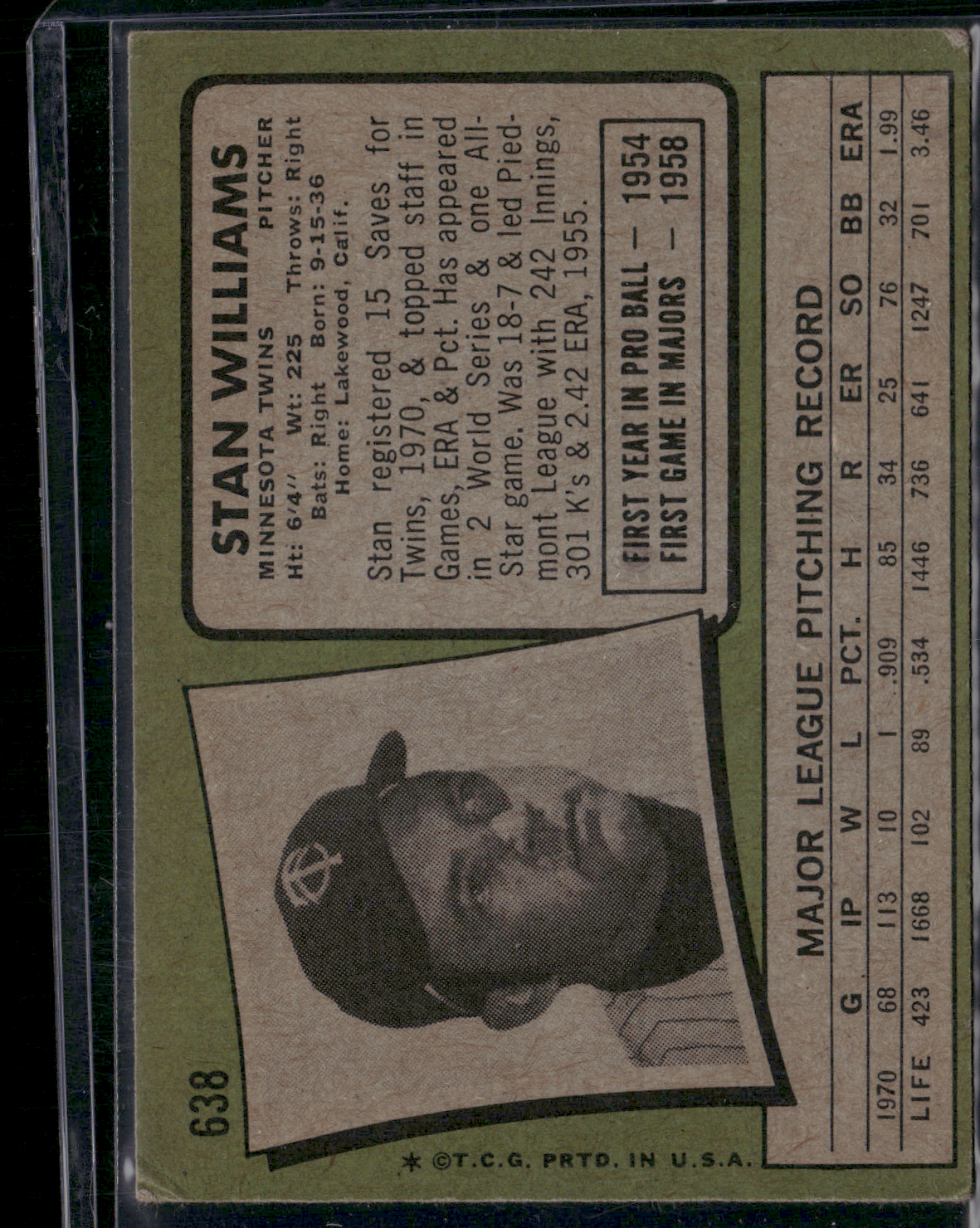 1971 Topps STAN WILLIAMS #638