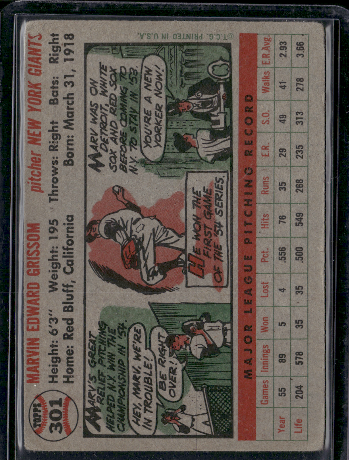 1956 Topps MARV GRISSOM #301