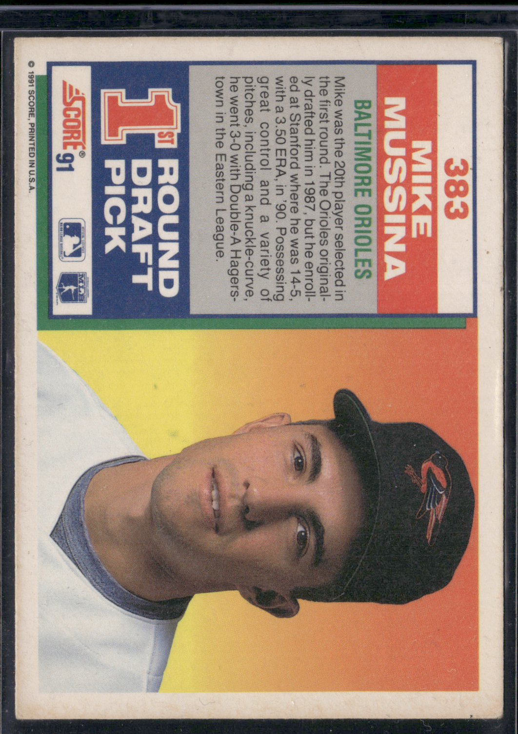 1991 Score MIKE MUSSINA #383 1st Round Draft Pick Rookie RC (EX)