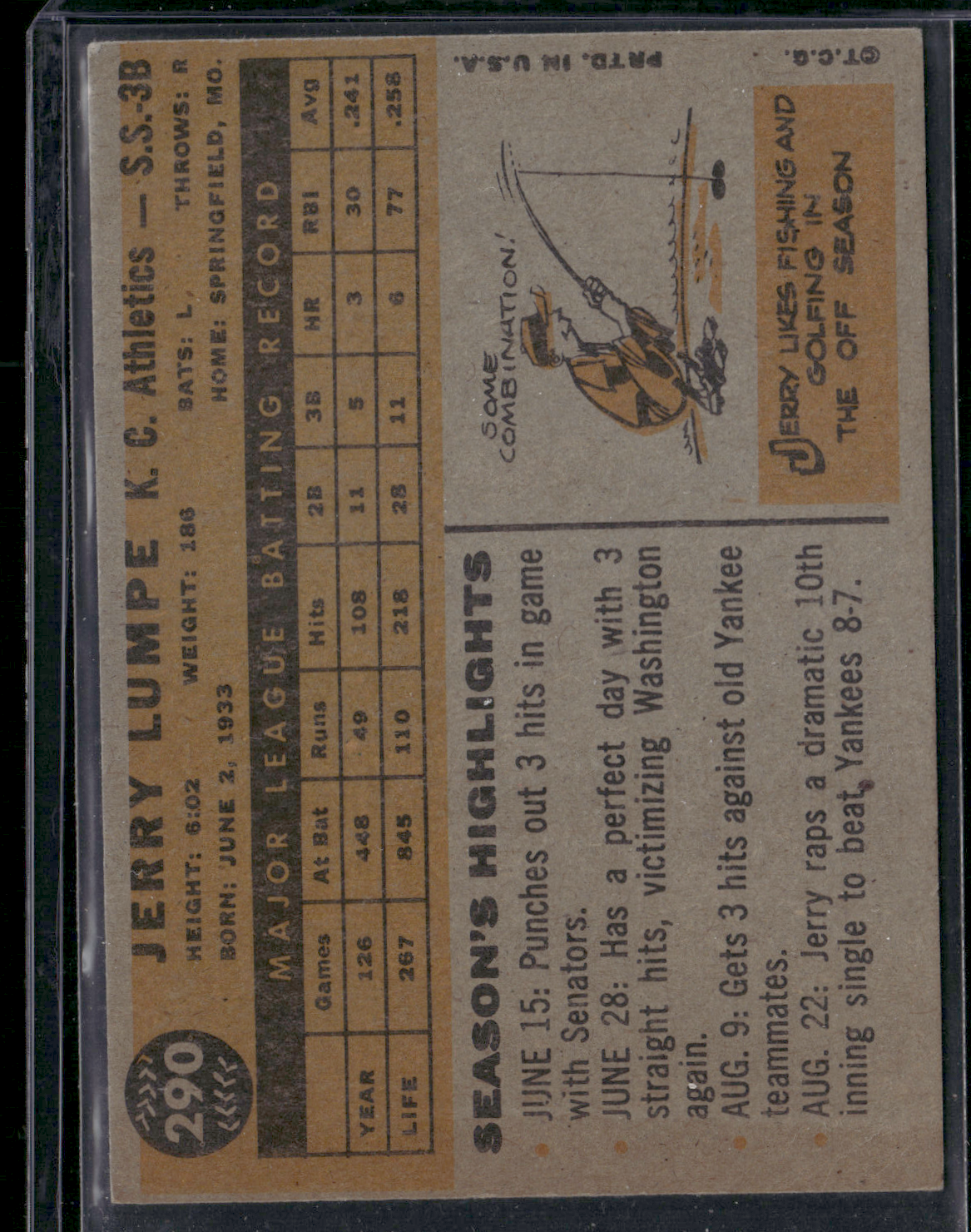 1960 Topps JERRY LUMPE #290 (VG)