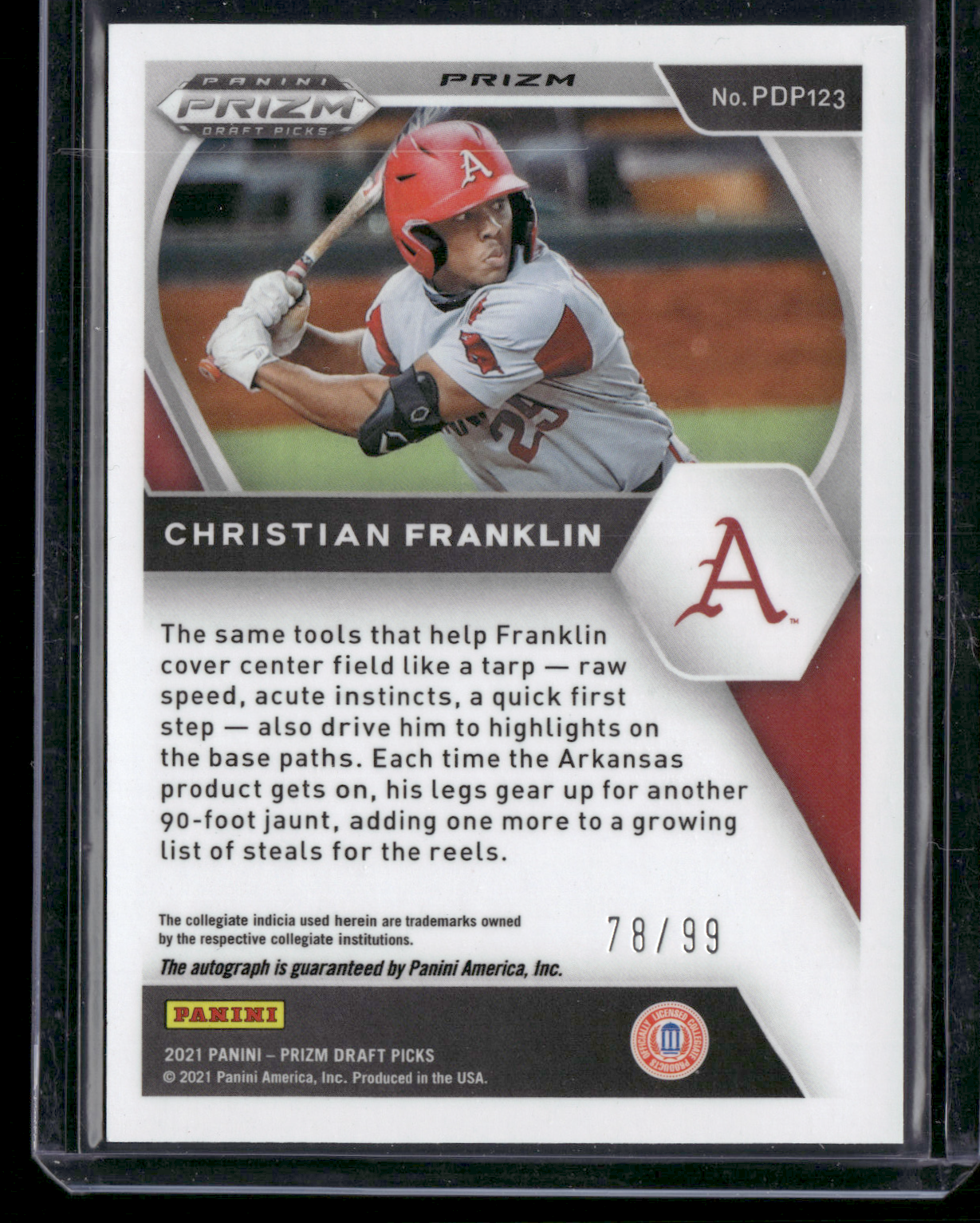 2021 Prizm Draft Picks CHRISTIAN FRANKLIN #PDP-123 Blue Holofoil Auto 78/99 (NM)