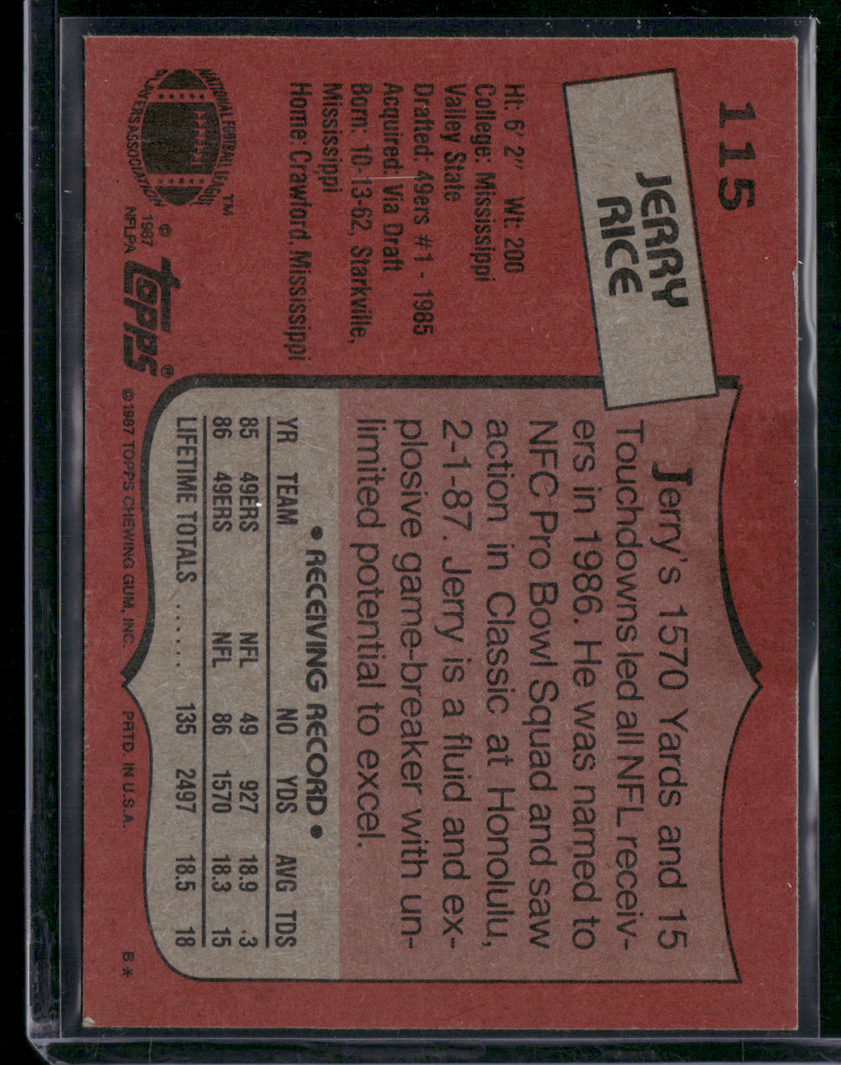 1987 Topps Football JERRY RICE #115