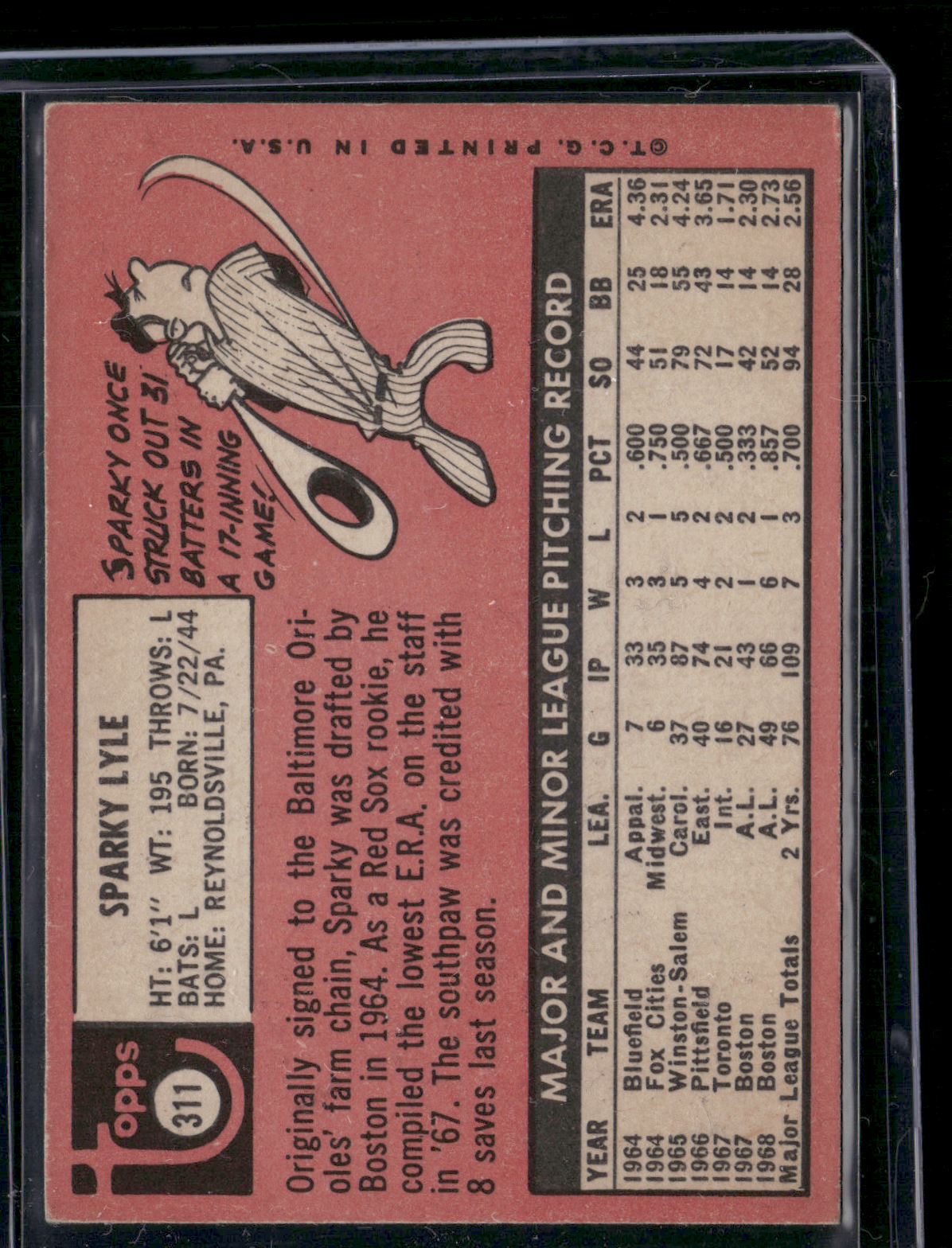 1969 Topps SPARKY LYLE #311