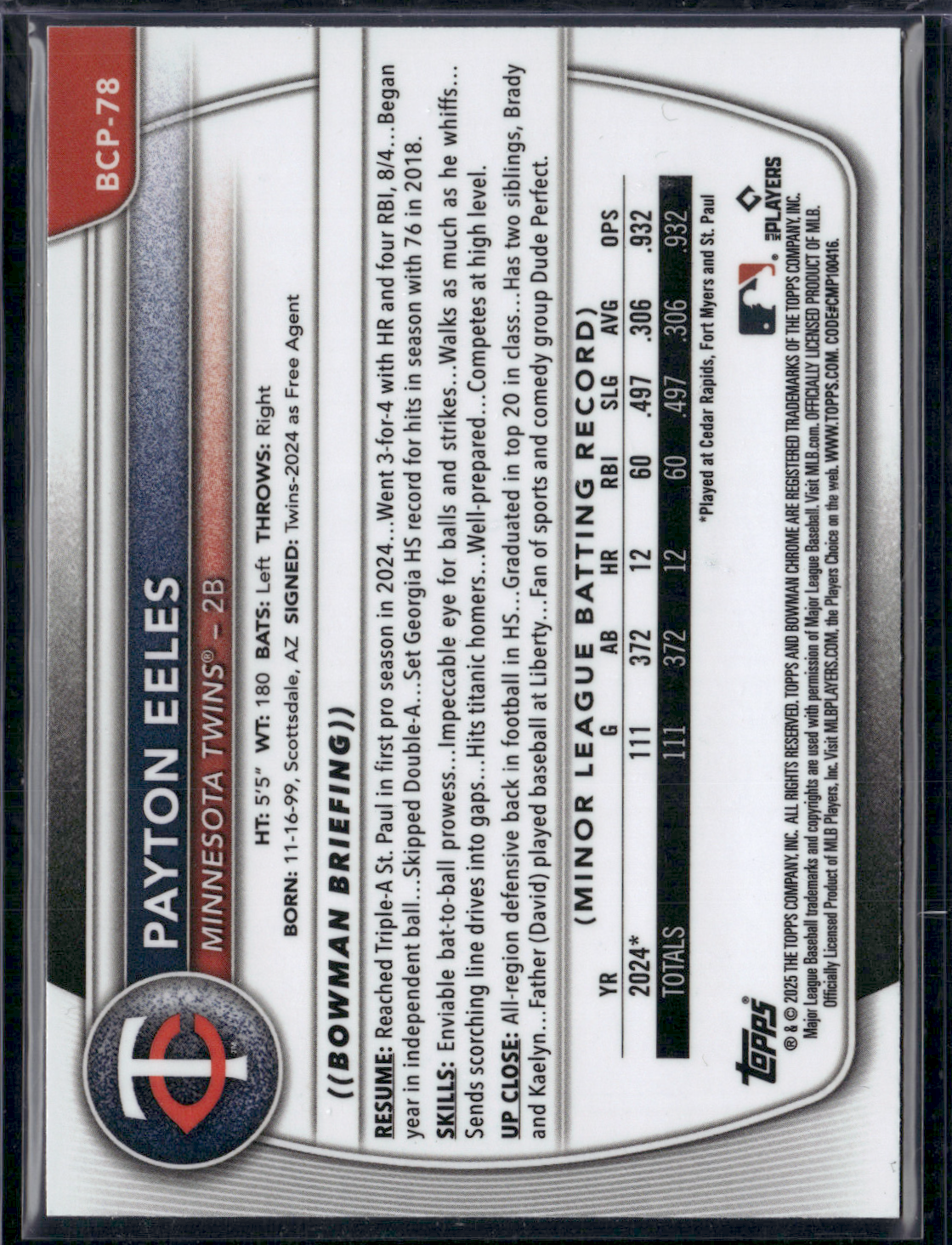 2025 Bowman PAYTON EELES #BCP-78 1st Bowman Chrome