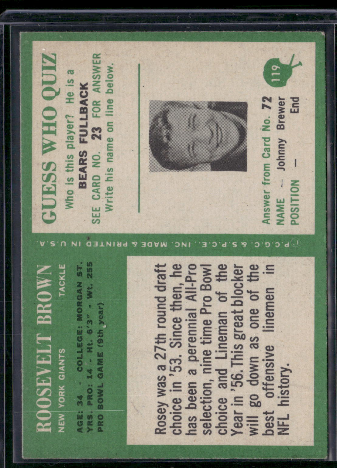 1966 Philadelphia ROOSEVELT BROWN #119 (VG/EX)