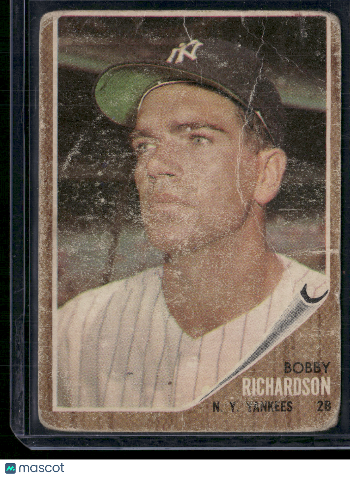1962 Topps BOBBY RICHARDSON #65 Heavy Toning Wrinkles (Fair)