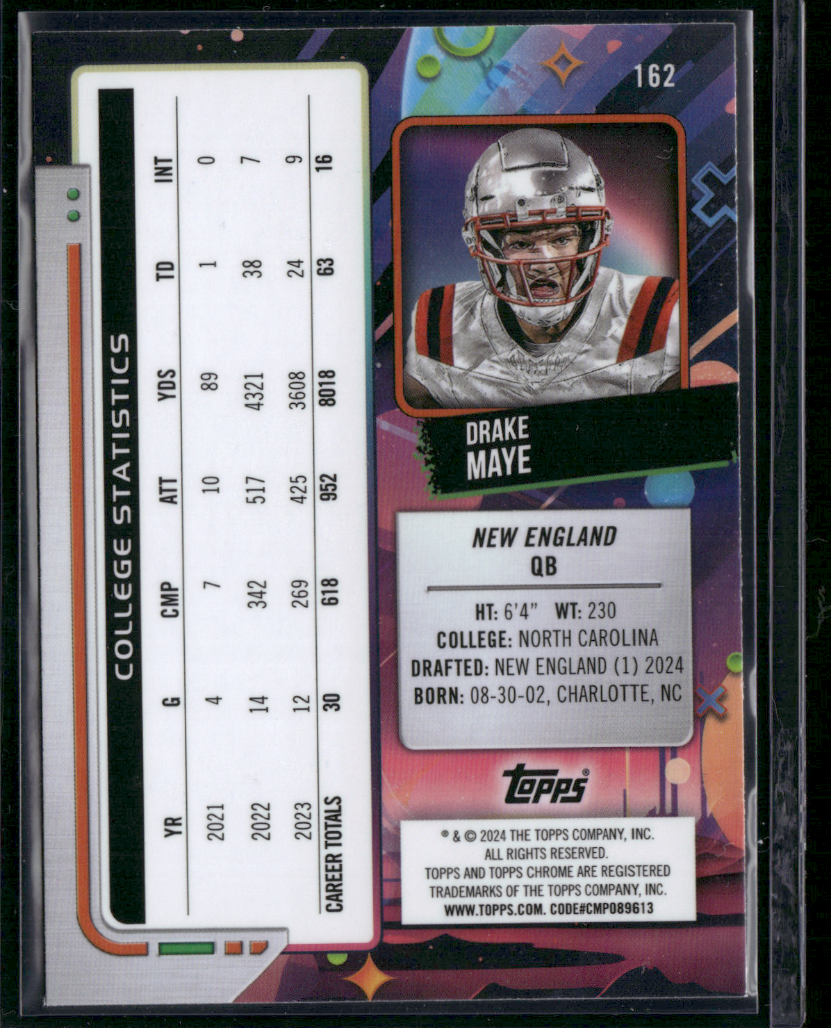 2024 Topps Cosmic Chrome DRAKE MAYE #162 Rookie RC
